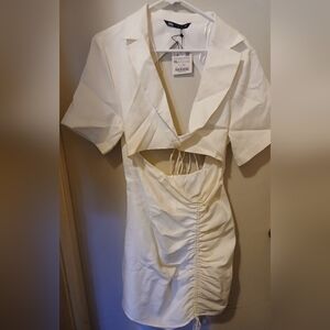 Zara Cream Ruched Mini Dress